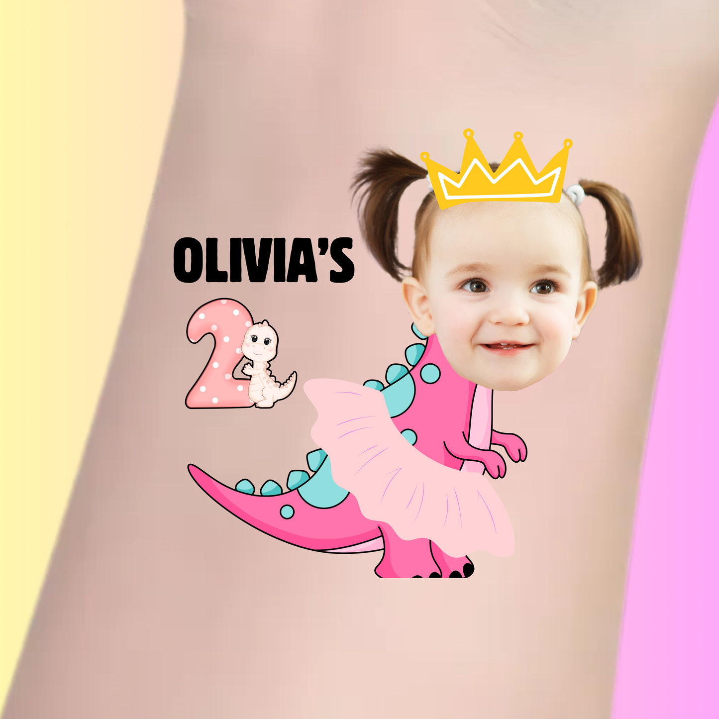 Pretty in Pink Dino – Premium Custom Birthday Tattoos