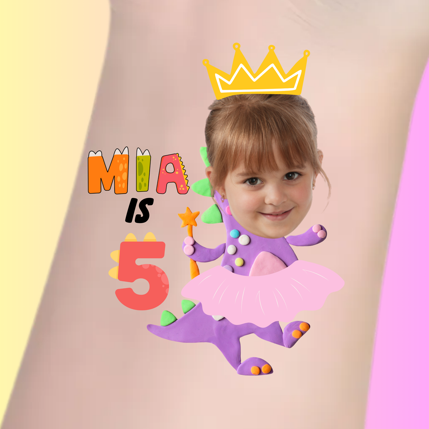 Princess Dino Delight – Premium Custom Birthday Tattoos