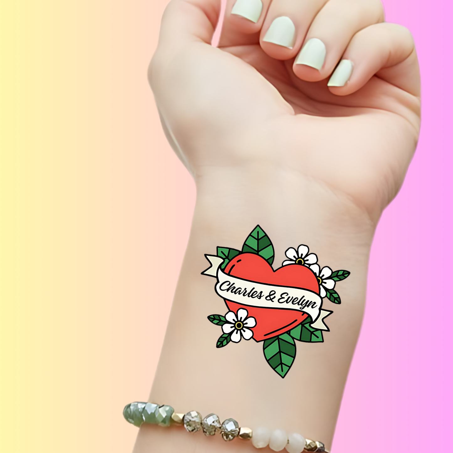 Classic Heart & Flowers – Premium Custom Wedding Tattoos