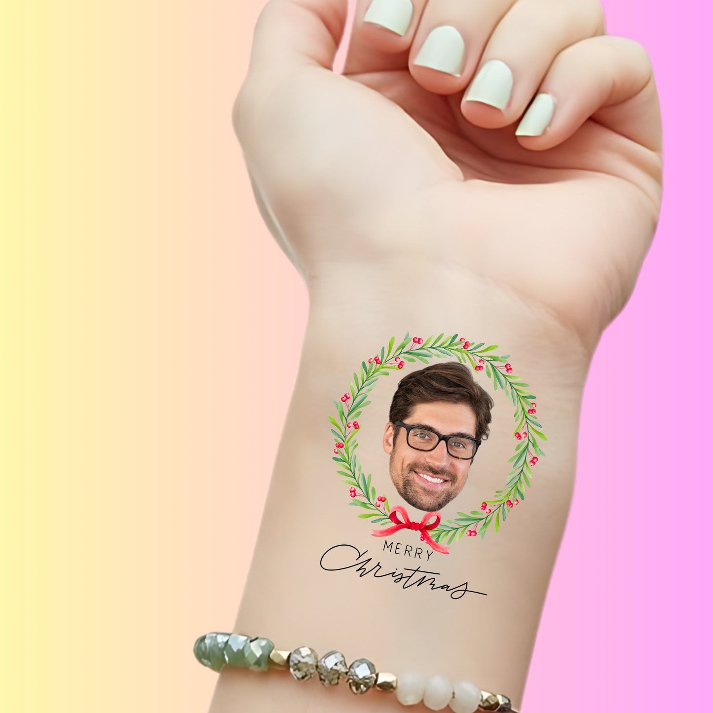 Festive Wreath Cheer – Premium Custom Christmas Tattoos