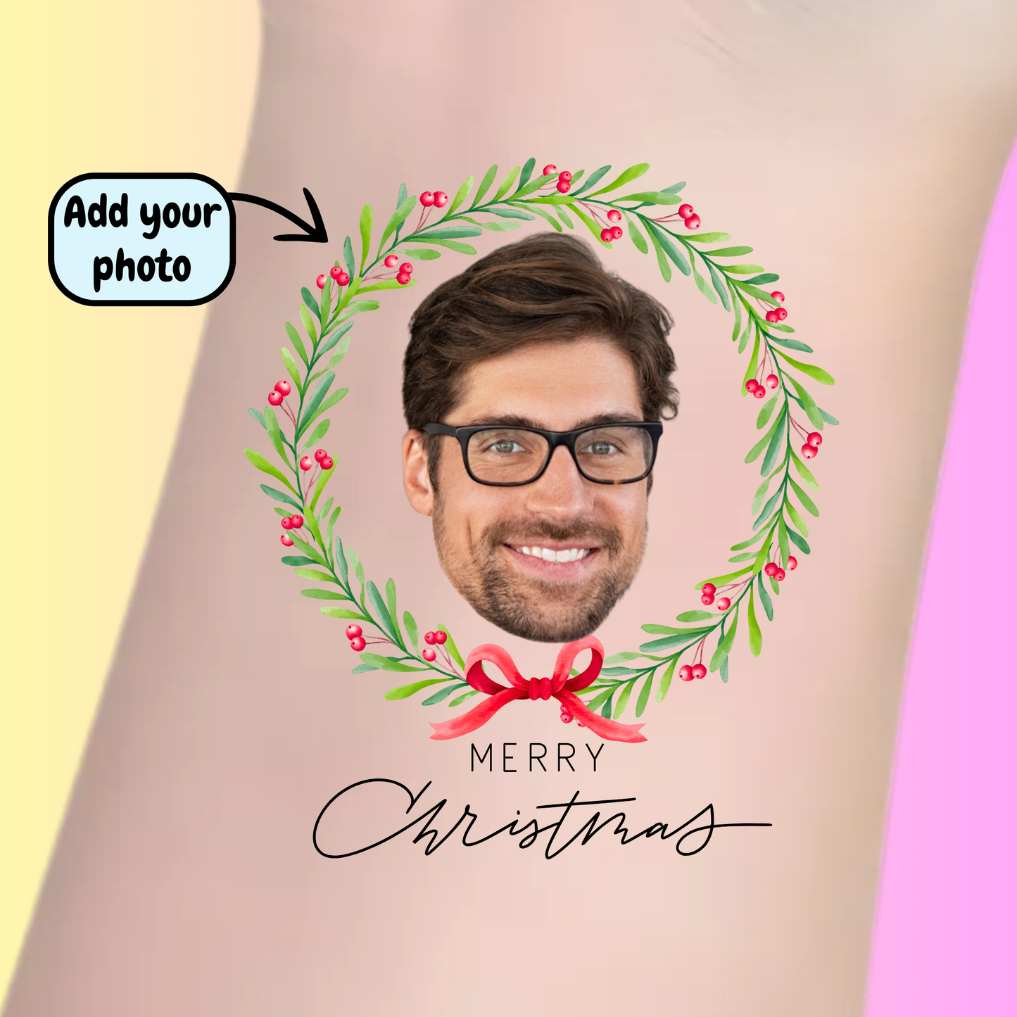 Festive Wreath Cheer – Premium Custom Christmas Tattoos