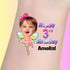 Custom temporary tattoo with a smiling toddler fairy and text Happy 3rd Birthday Amelia, personalized party favor