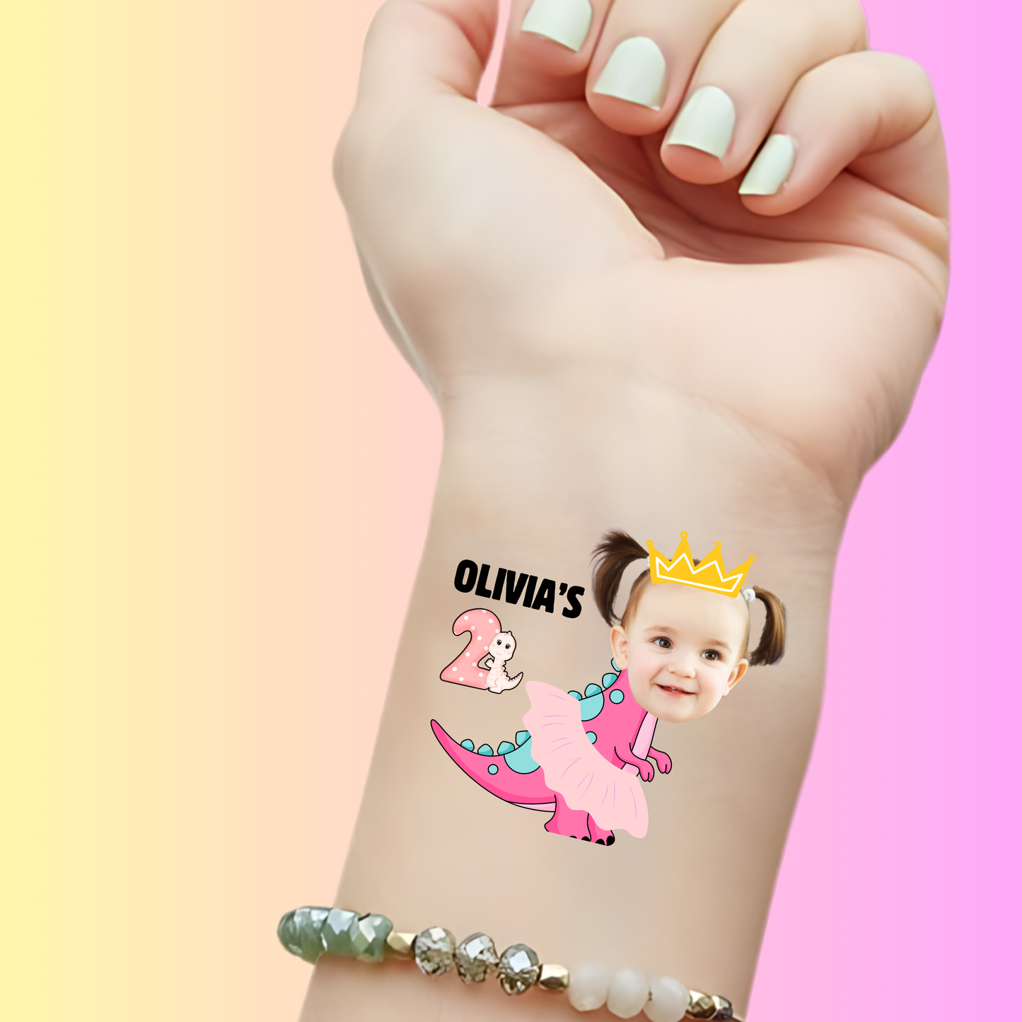 Pretty in Pink Dino – Premium Custom Birthday Tattoos