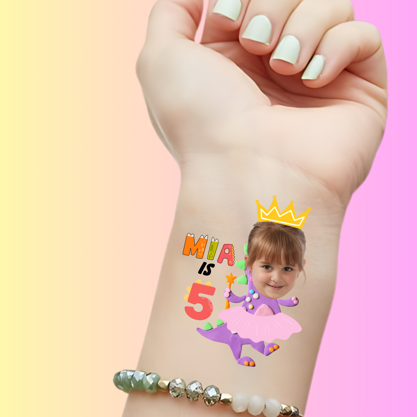 Princess Dino Delight – Premium Custom Birthday Tattoos