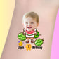 Custom temporary tattoo with child's face on cartoon holding watermelon, personalized for Lily's 1st birthday