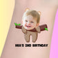 Custom temporary tattoo with baby girl face on sloth body holding branch, personalized party favor for Mia's 2nd birthday