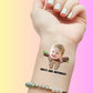 Custom temporary tattoo of toddler face in bear suit with 'Mia's 2nd Birthday' text, personalized party favor