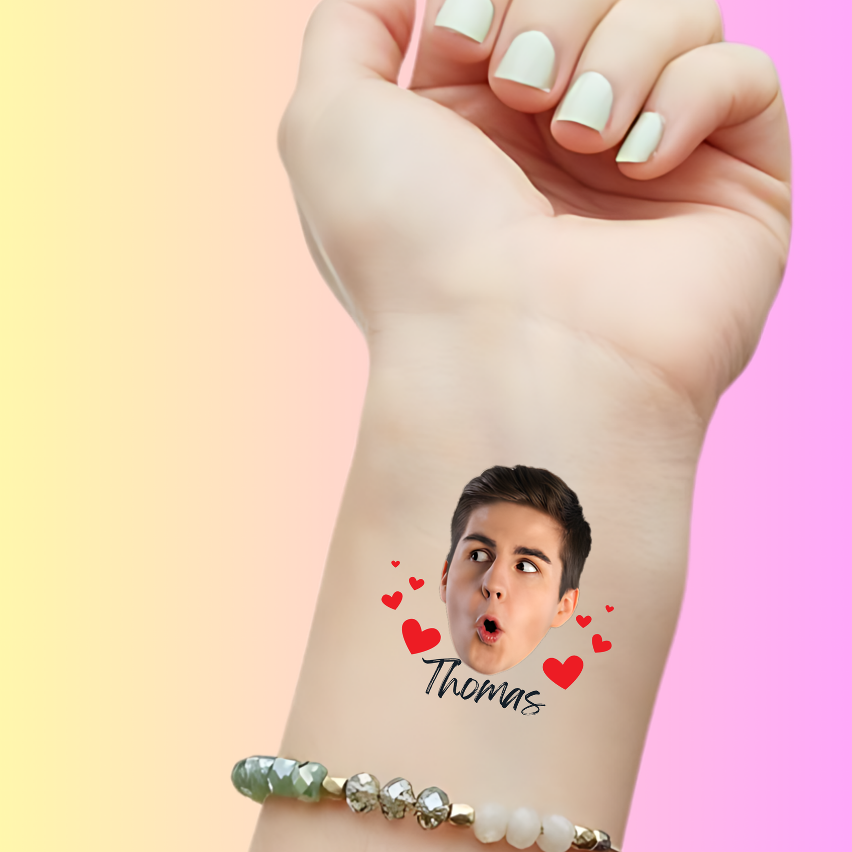 Custom Bachelorette Temporary Tattoos - Face with Hearts