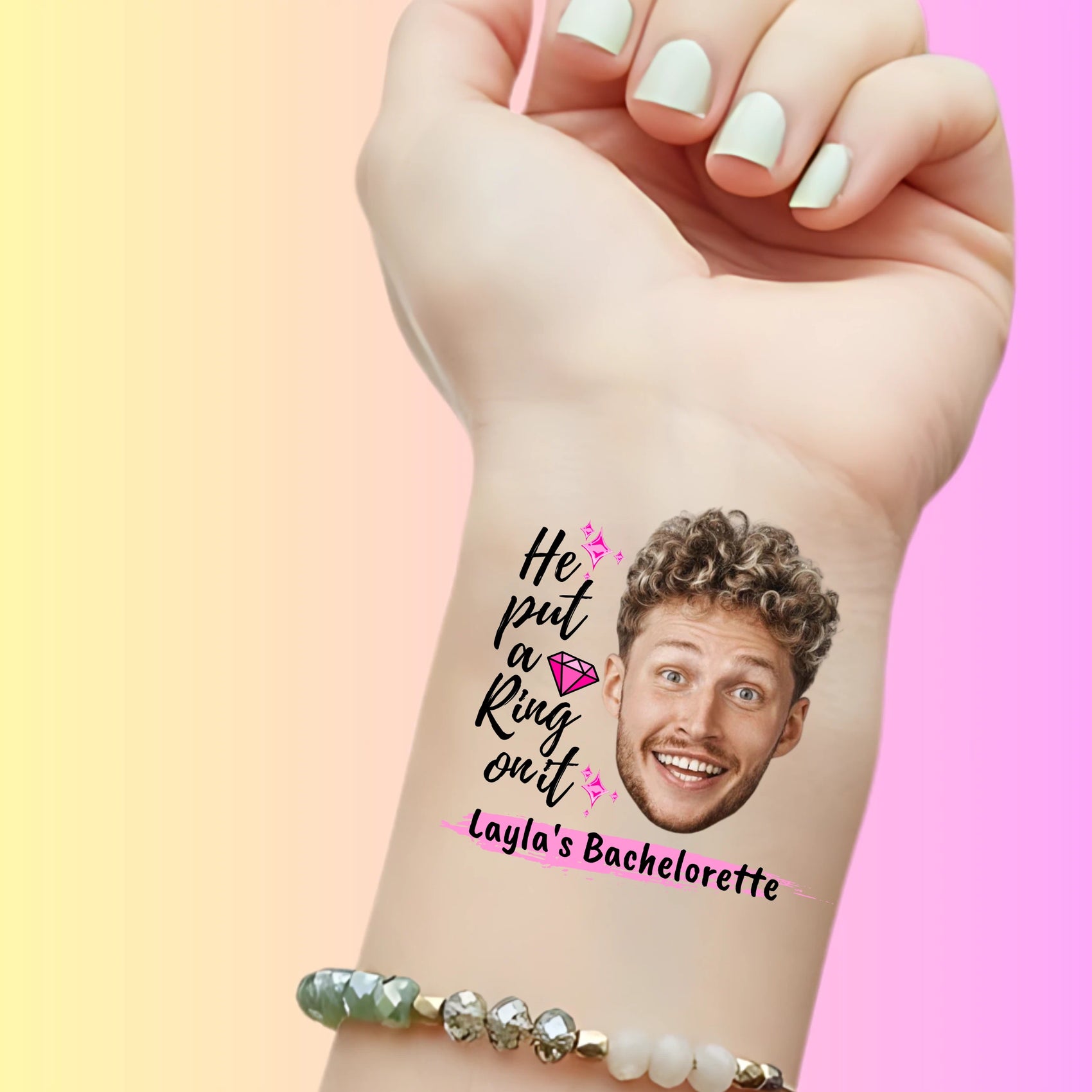 Custom Bachelorette Temporary Tattoos -  He Put a Ring on It