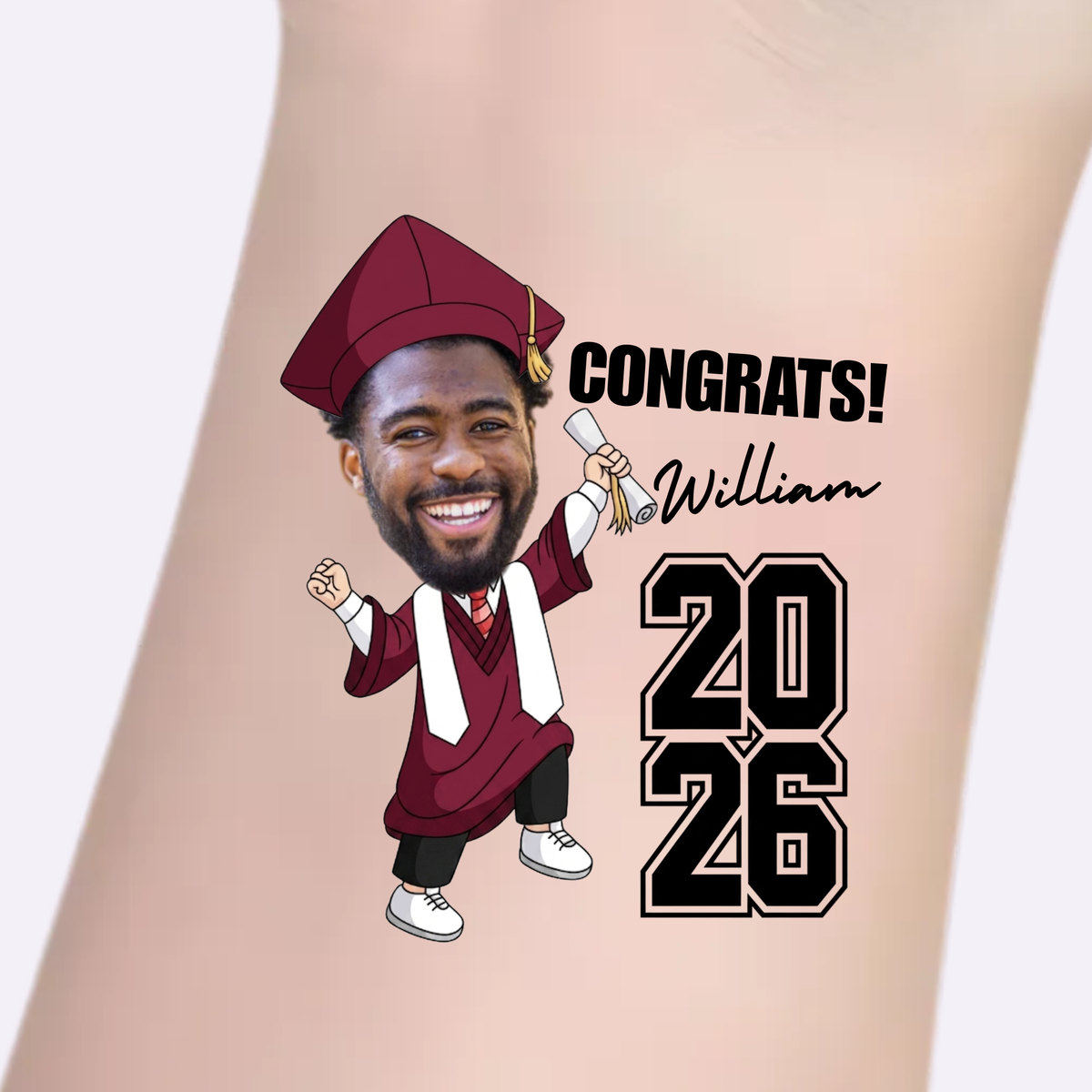 Burgundy Gown Graduate – Custom Graduation Tattoos