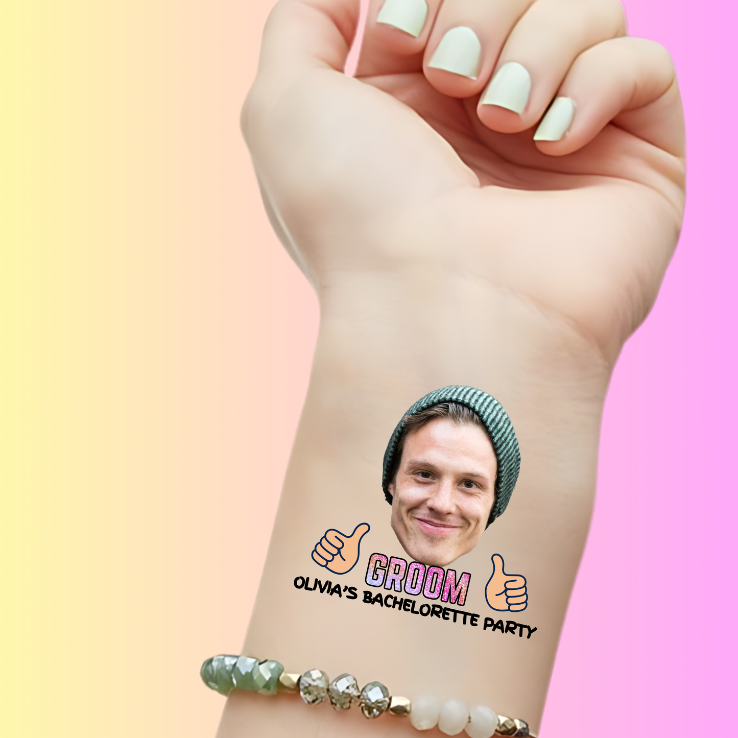 Groom's Face Thumbs Up – Premium Custom Bachelorette Tattoos