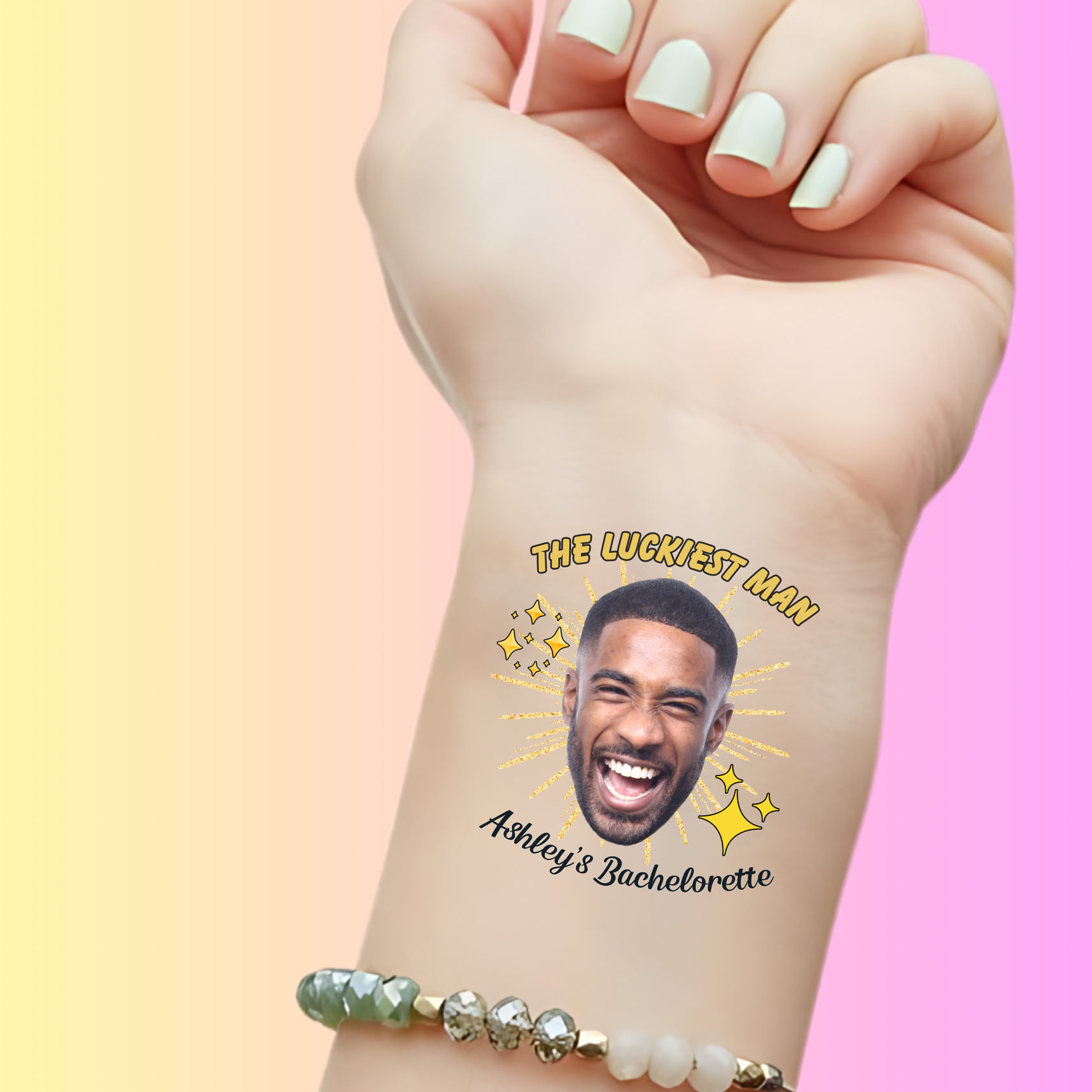 Custom Bachelorette Temporary Tattoos - Luckiest Man Starburst