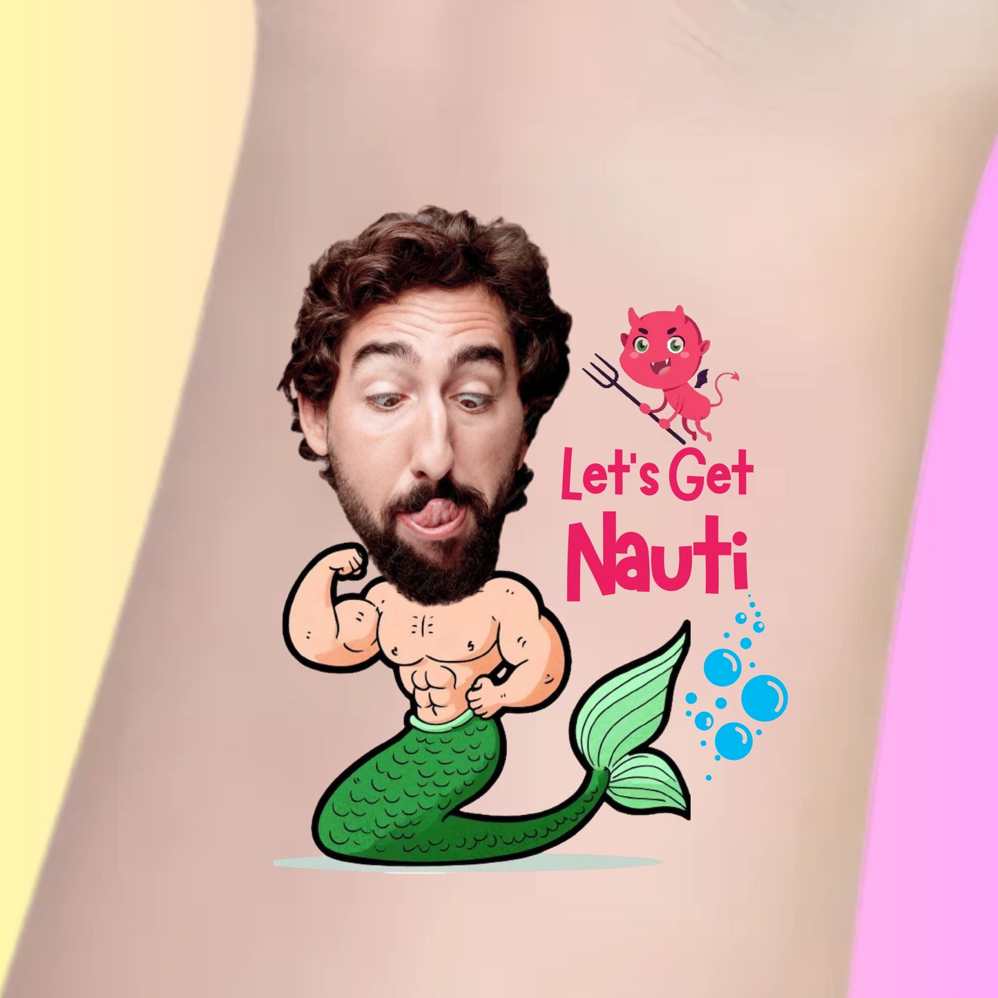 Custom Bachelorette Temporary Tattoo - Let's Get Nauti Mermaid