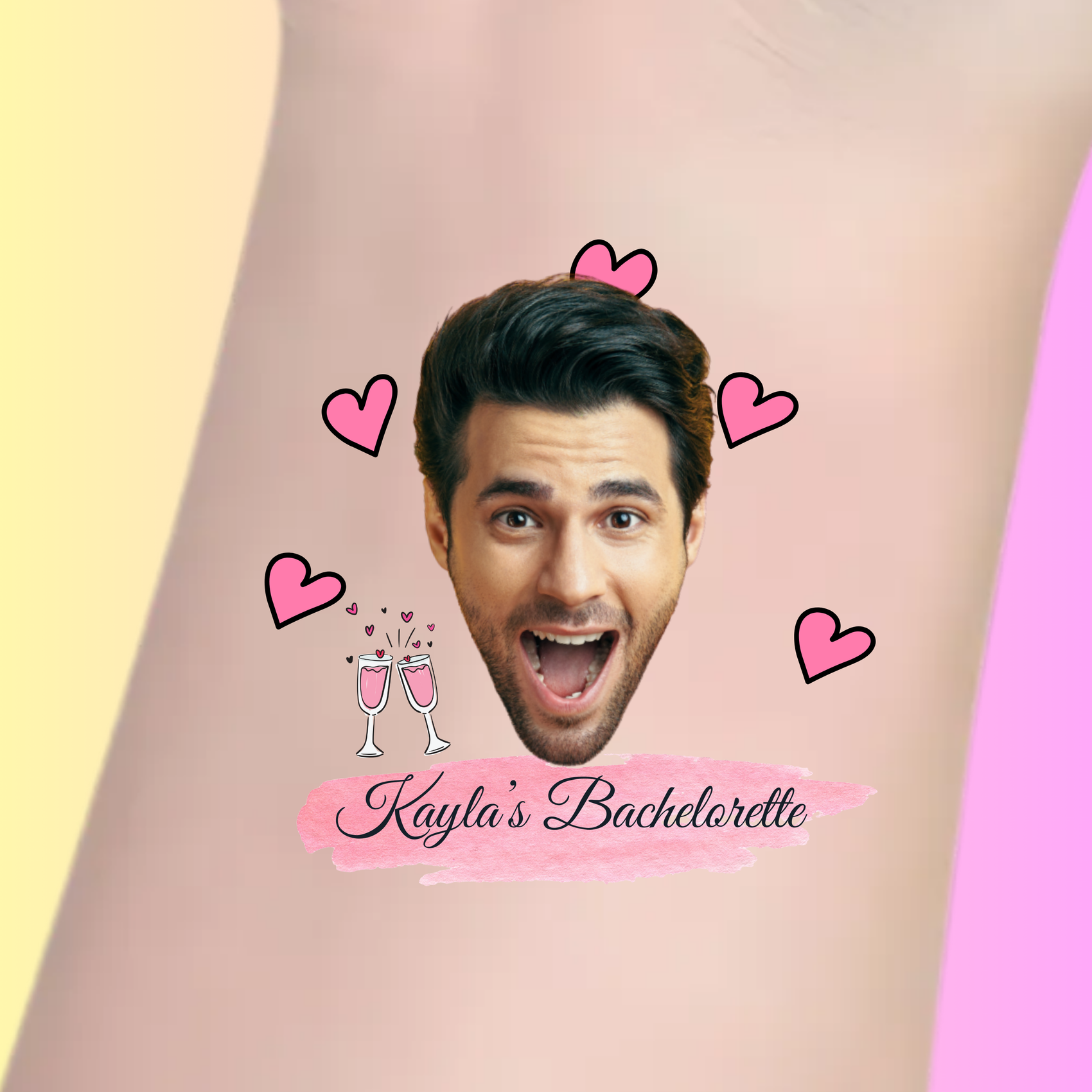Custom Bachelorette Temporary Tattoos - Champagne & Hearts