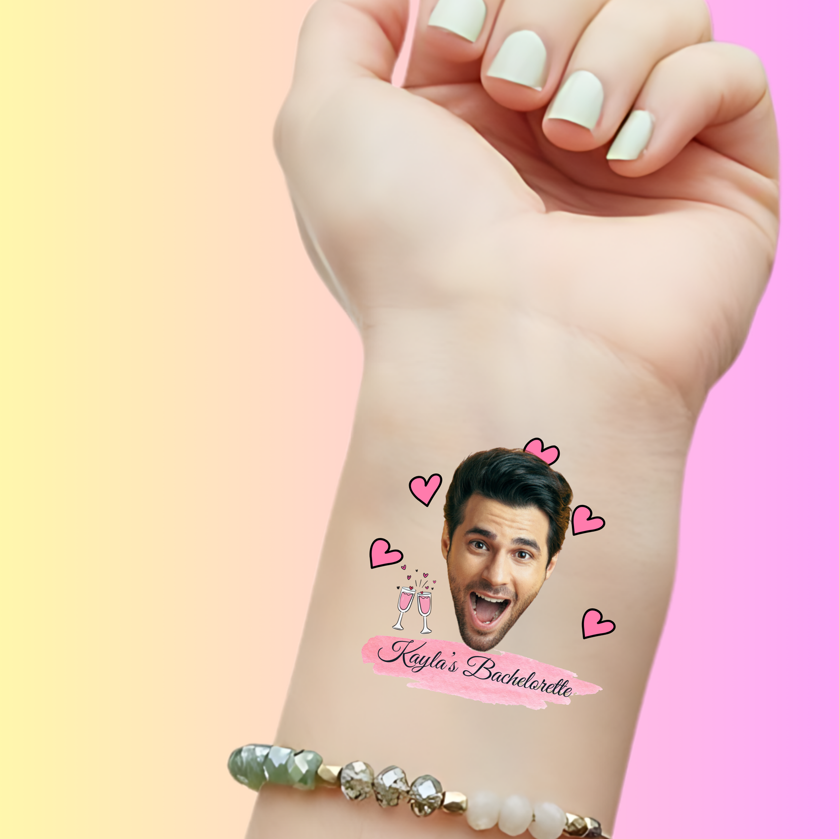 Custom Bachelorette Temporary Tattoos - Champagne & Hearts