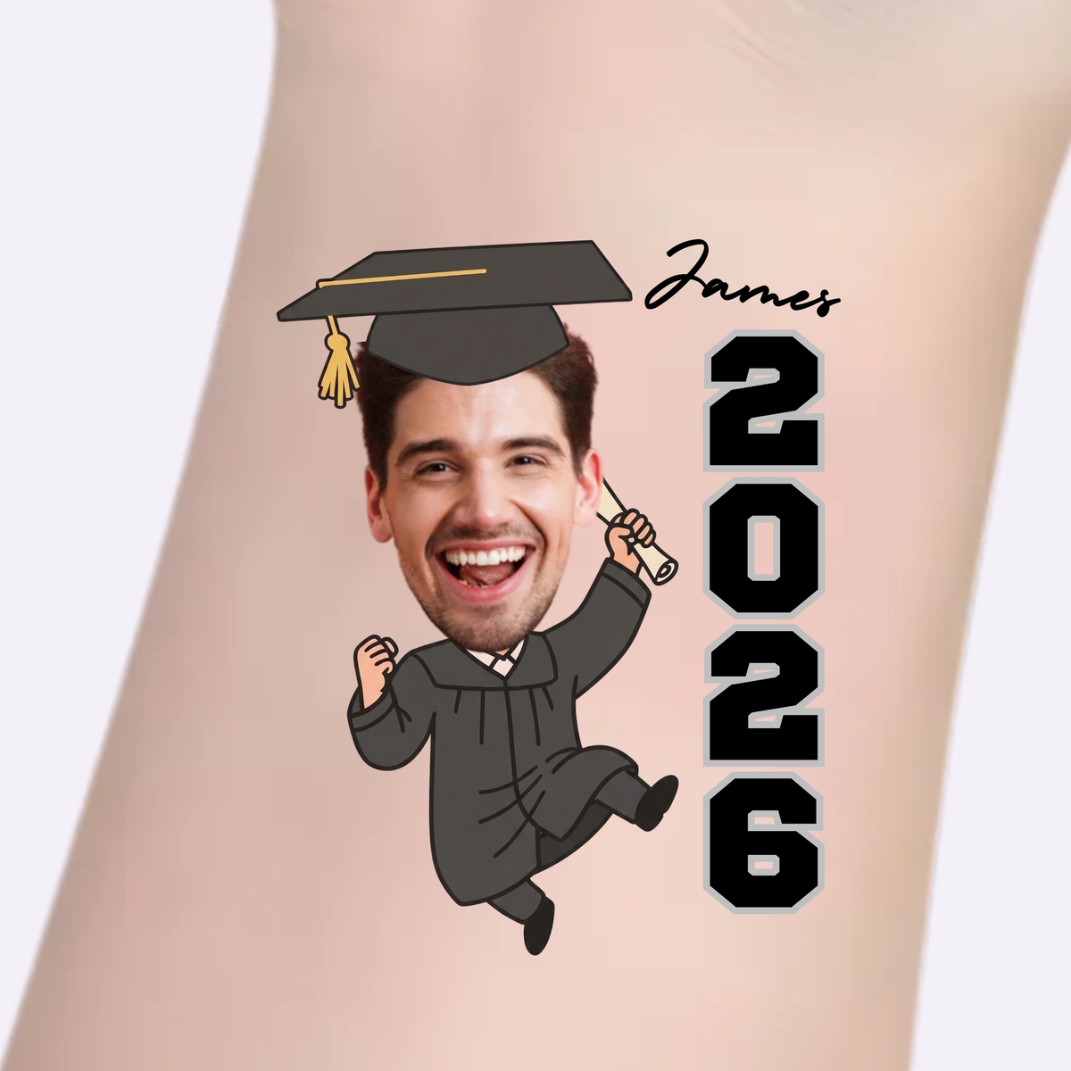 Custom Graduation Tattoos - Jumping Graduate Vertical Year