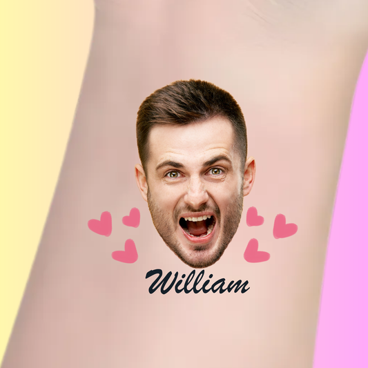 Groom Face with Hearts  – Premium Custom Bachelorette Tattoos