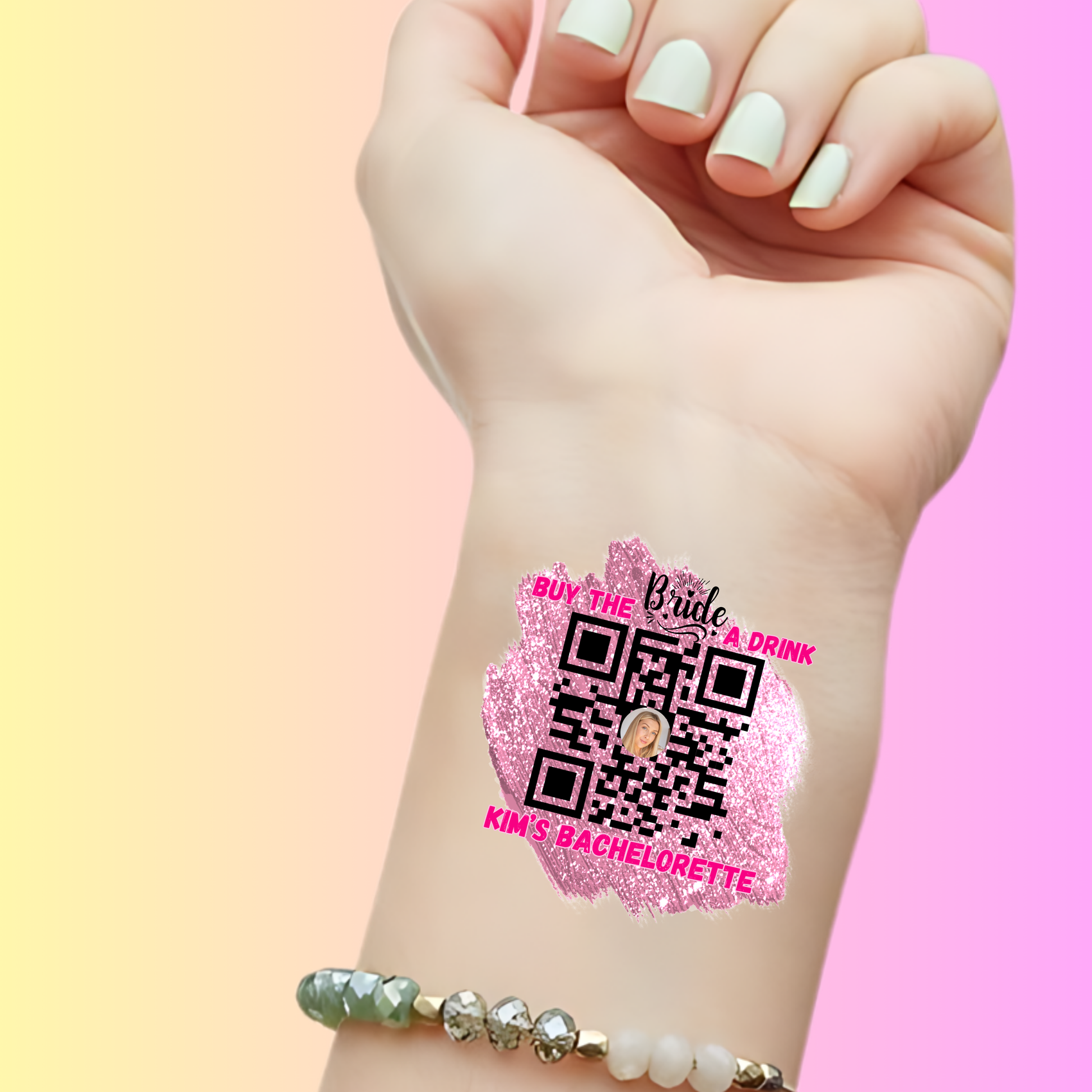 Custom Bachelorette Temporary Tattoos - Buy the Bride a Drink QR Code