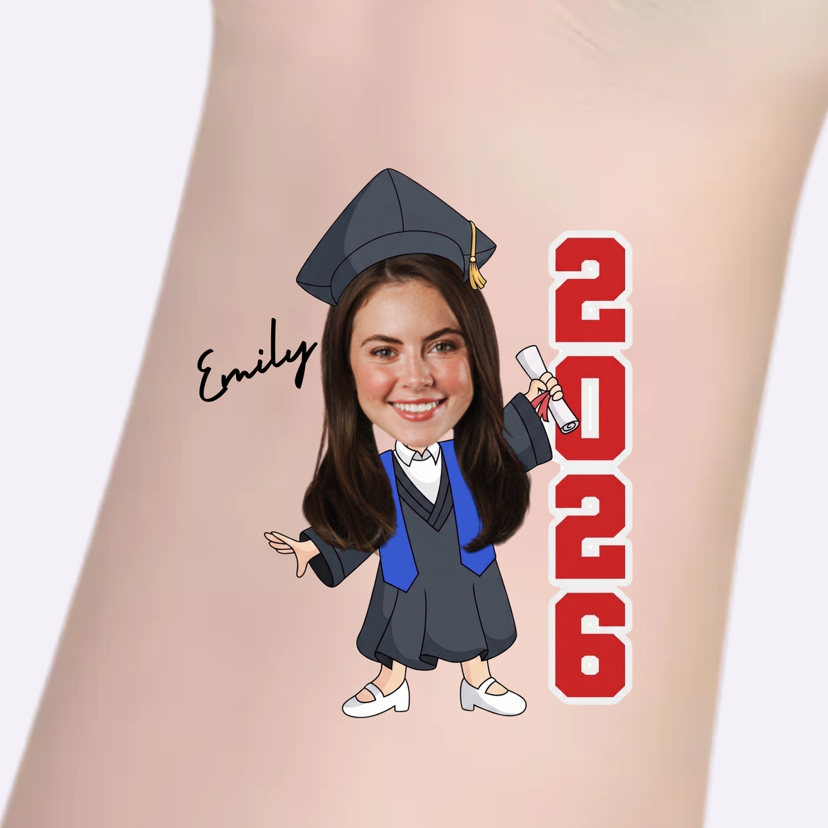 Navy Gown Vertical Year – Custom Graduation Tattoos