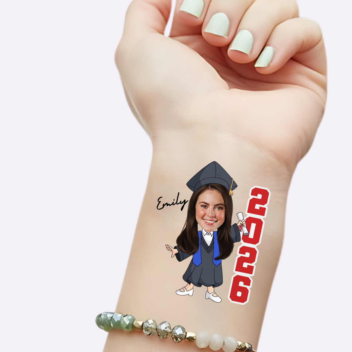 Custom Graduation Tattoos - Navy Gown Vertical Year