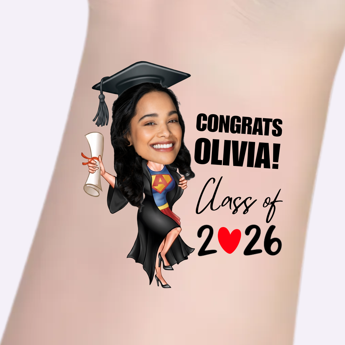 Custom Graduation Tattoos - Congrats Graduate Heart Year