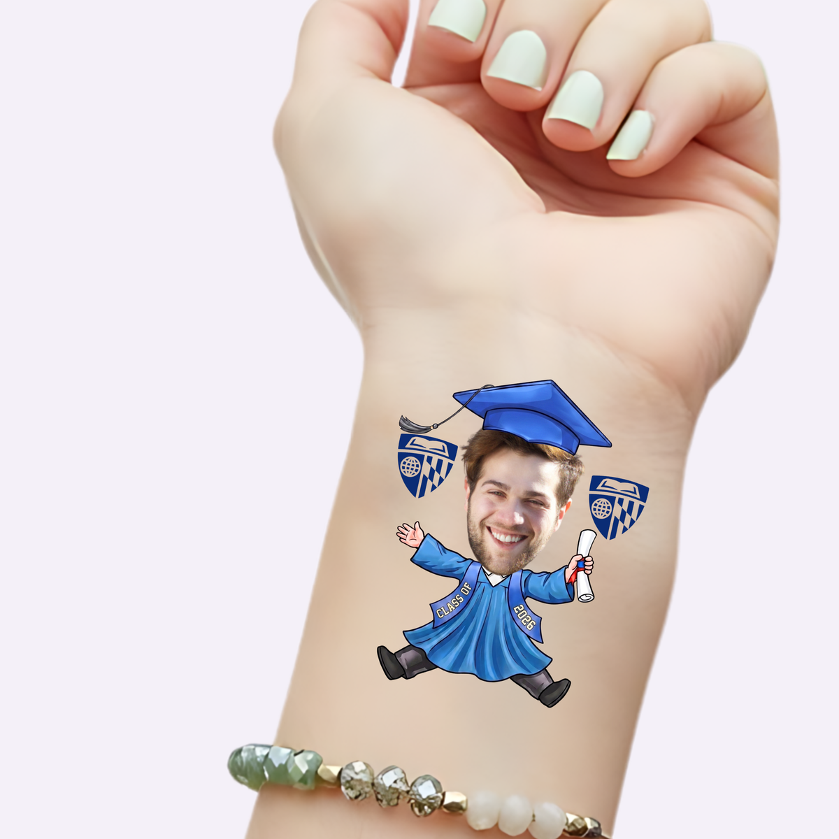 Custom Graduation Tattoos - School Spirit Blue Gown