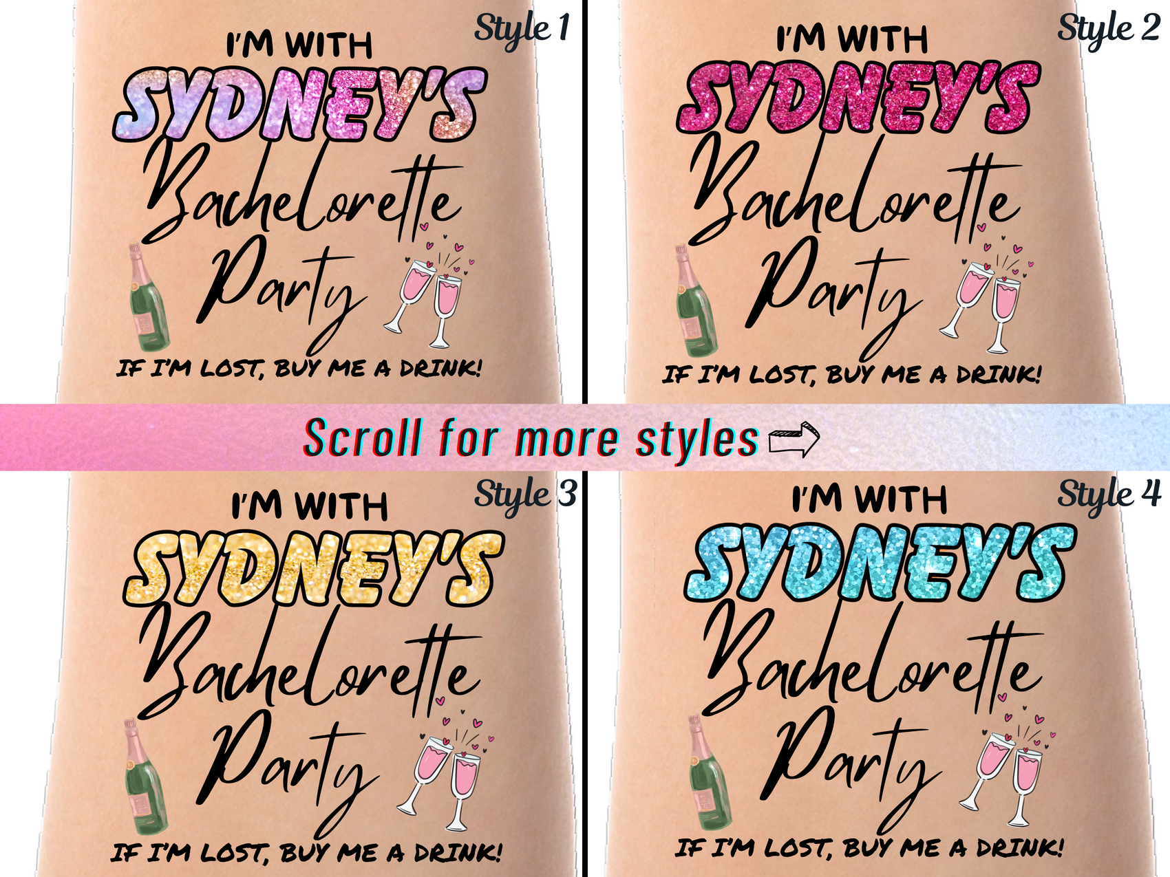 Custom Bachelorette Temporary Tattoos - If I’m Lost Buy Me a Drink