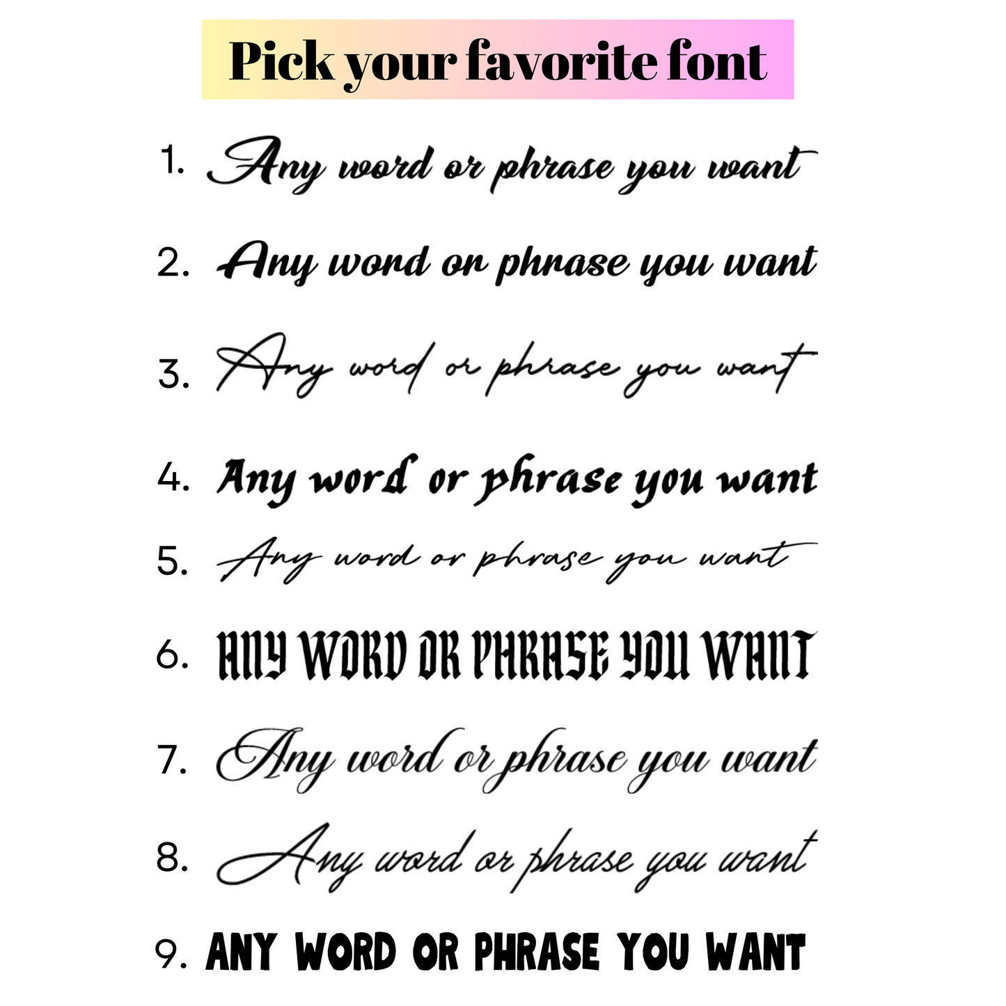 Custom Text Temporary Tattoos - Personalized Script & Font