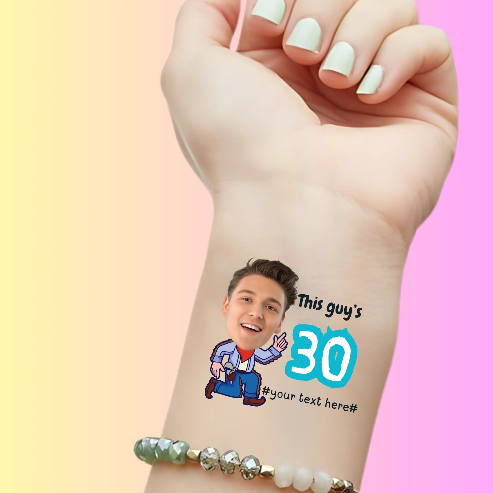 Custom Birthday Temporary Tattoos - Funny Cowboy