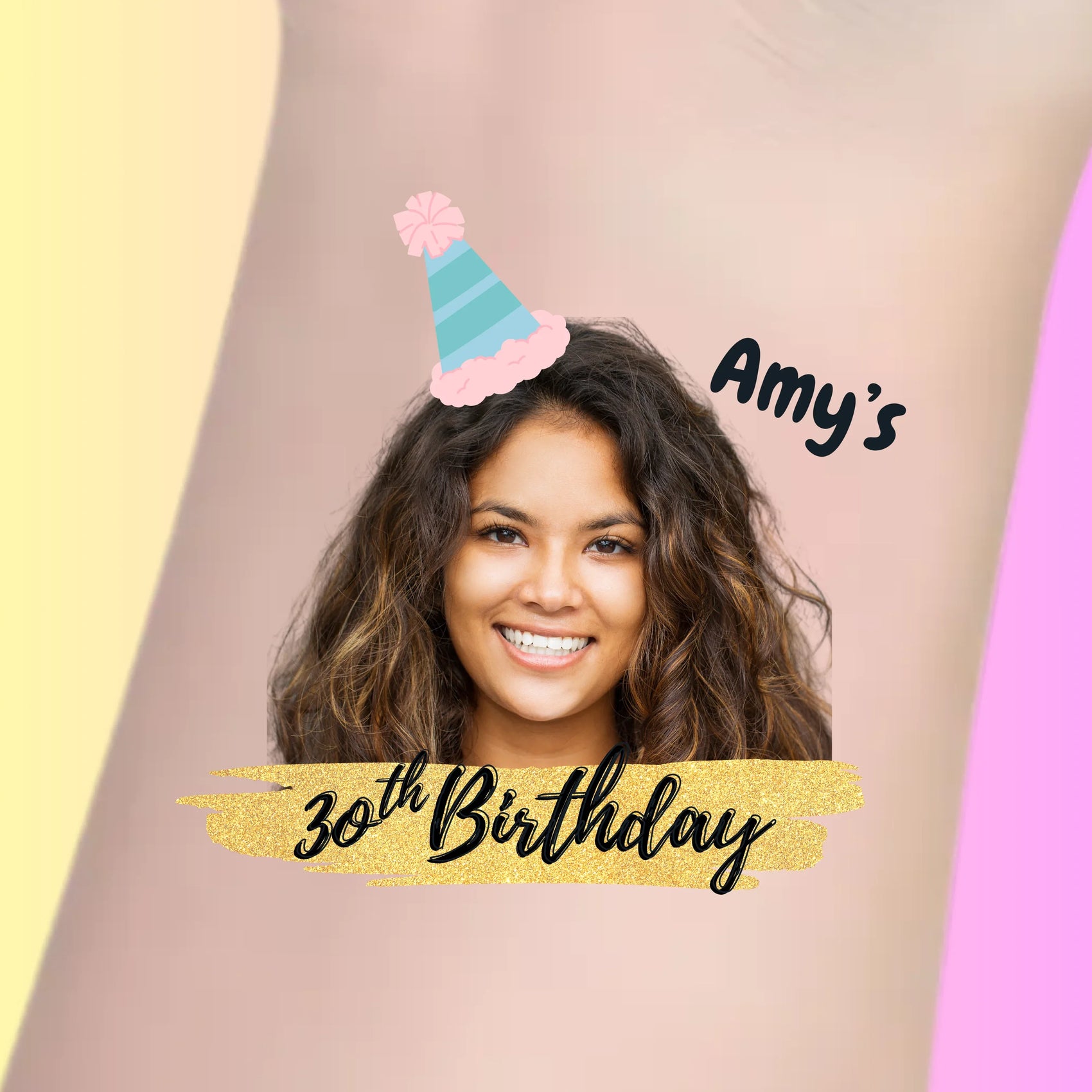 Custom Birthday Temporary Tattoos - Teal Pom-Pom Hat & Gold Sparkle
