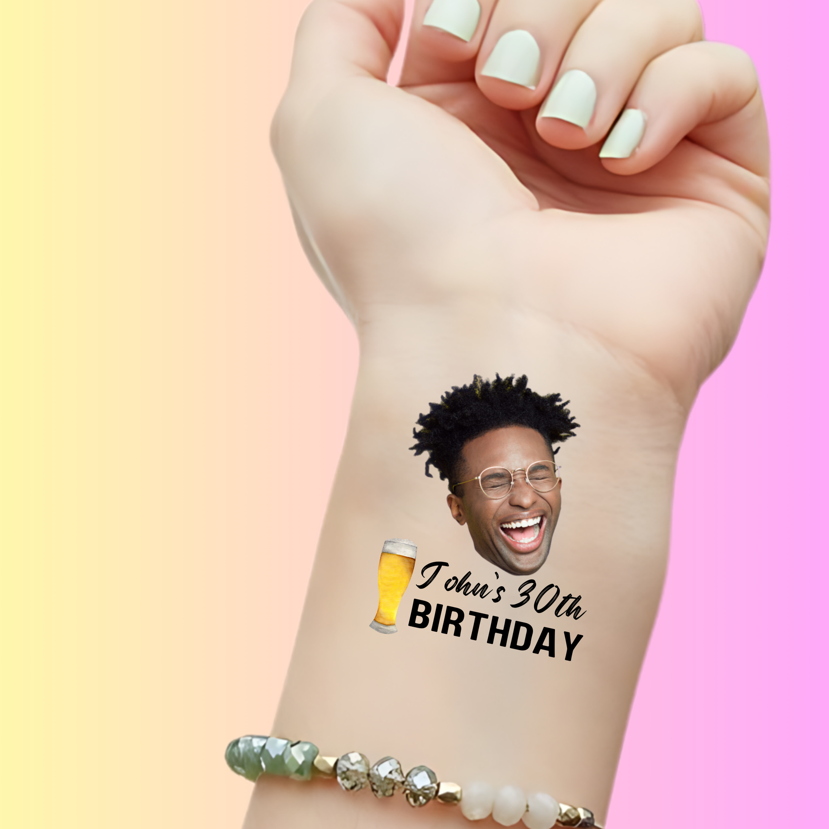 Custom Birthday Temporary Tattoos - Funny Beer Glass Birthday