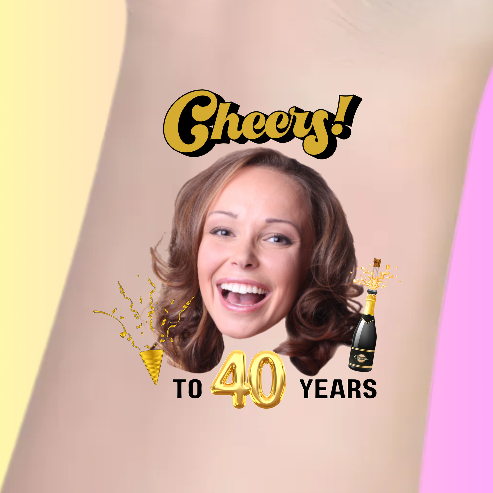 Custom Birthday Temporary Tattoos - Funny Cheers to 40 Years Champagne Theme