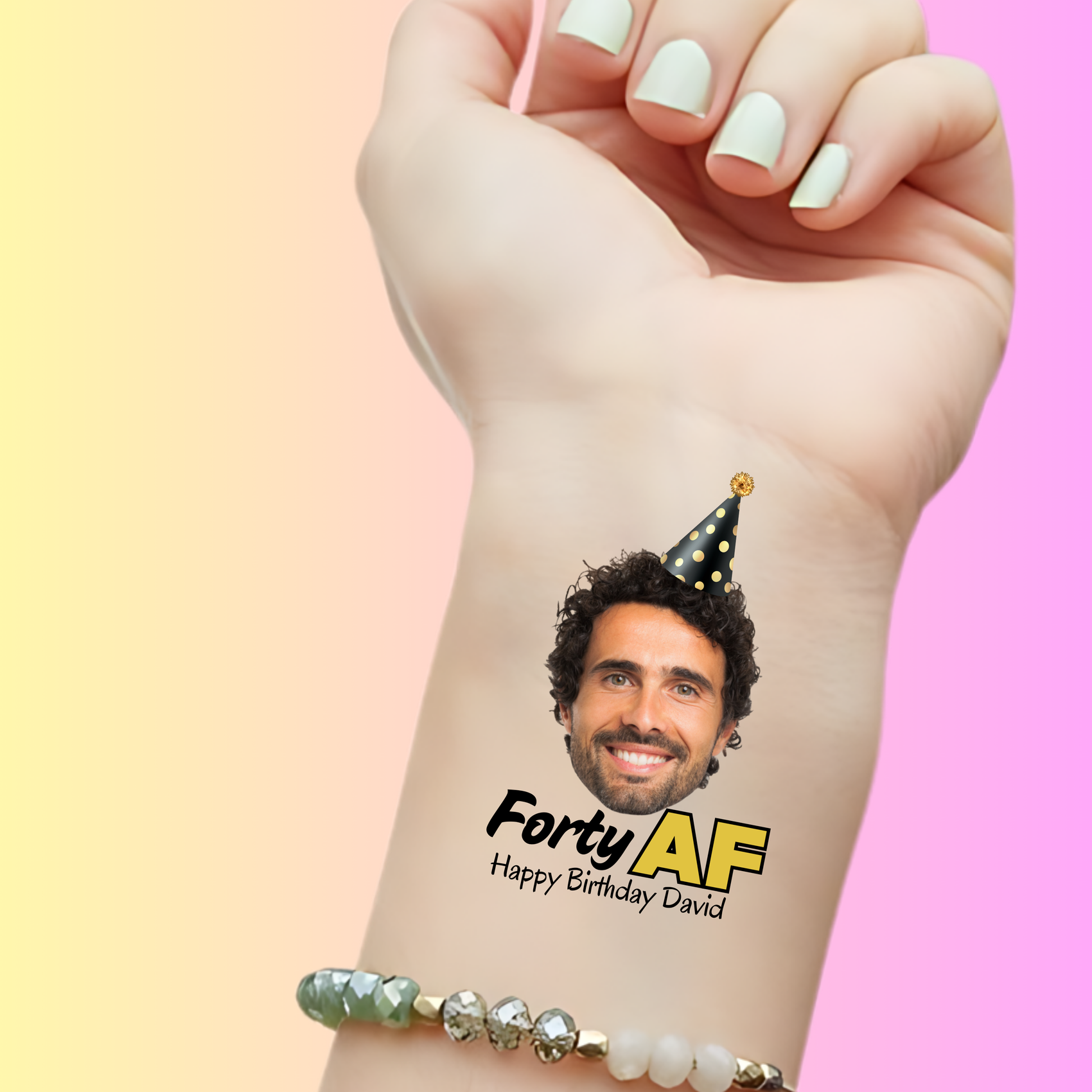 Custom Birthday Temporary Tattoos - Funny Forty AF Black & Gold Theme
