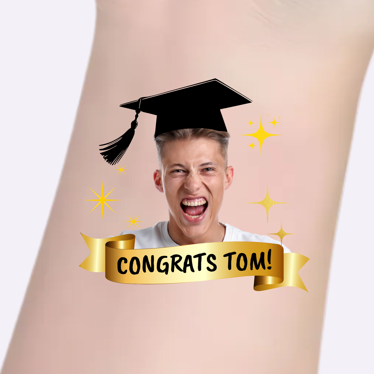 Custom Graduation Tattoos - Gold Ribbon Congrats
