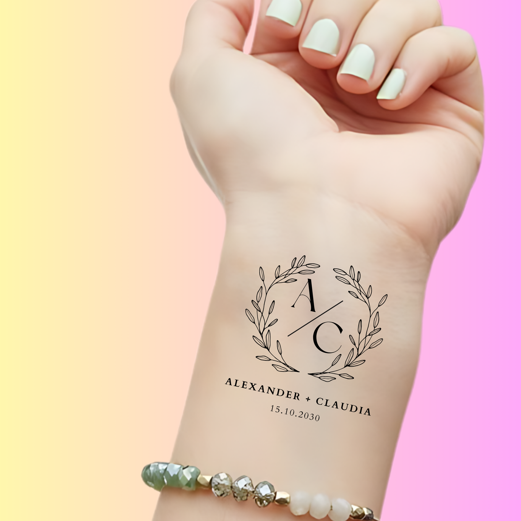 Custom Wedding Tattoos - Elegant Floral Wreath Monogram
