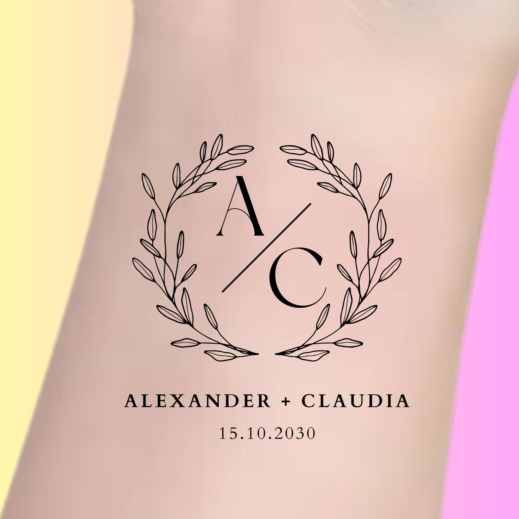 Custom Wedding Tattoos - Elegant Floral Wreath Monogram