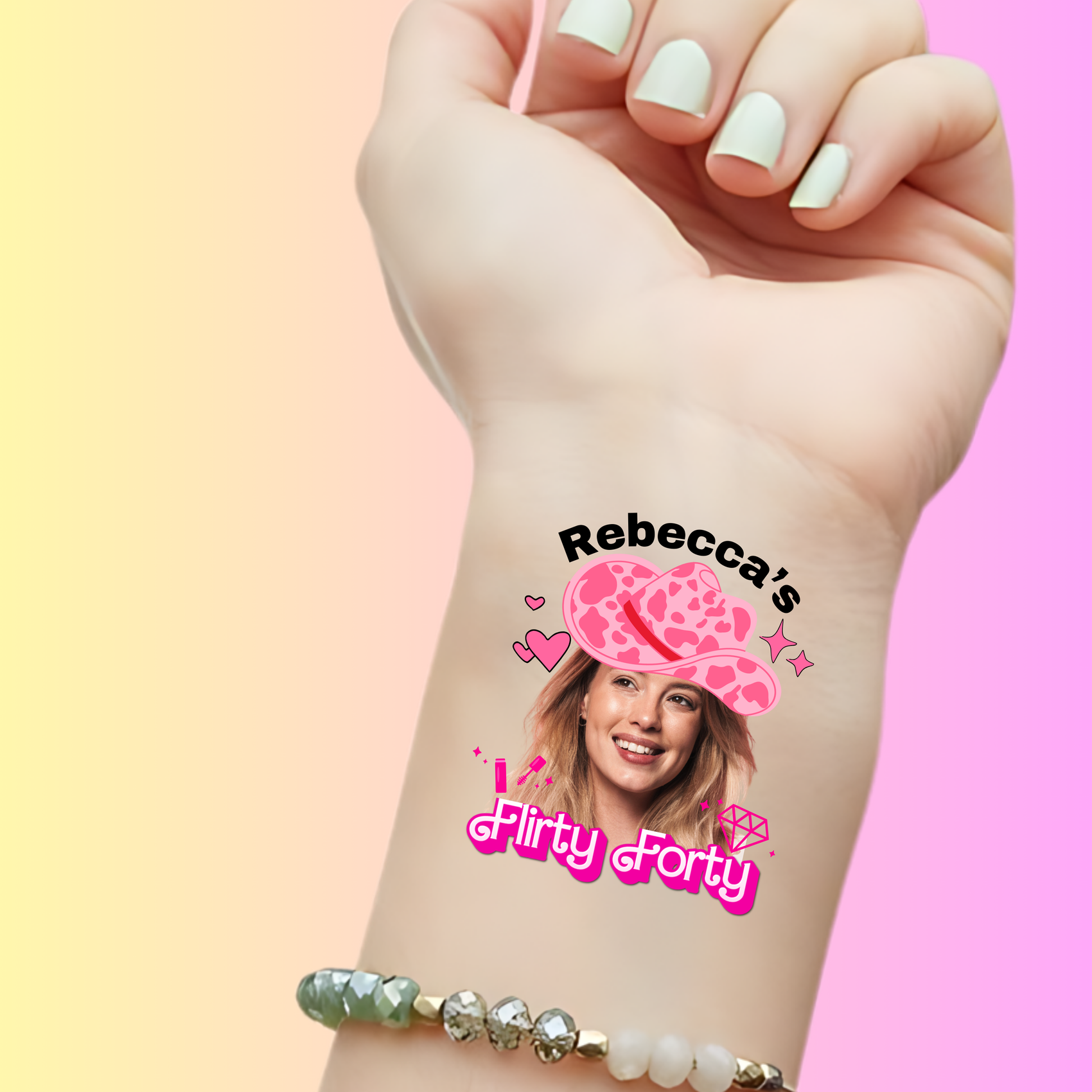 Custom Birthday Temporary Tattoos - Flirty Forty Cowgirl