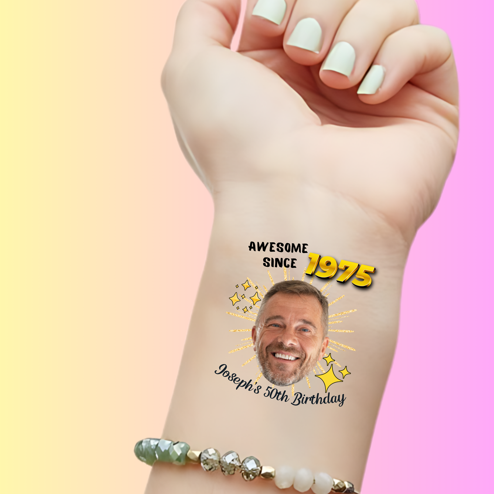 Custom Birthday Temporary Tattoos - Elegant Awesome Since Gold Sparkle Theme