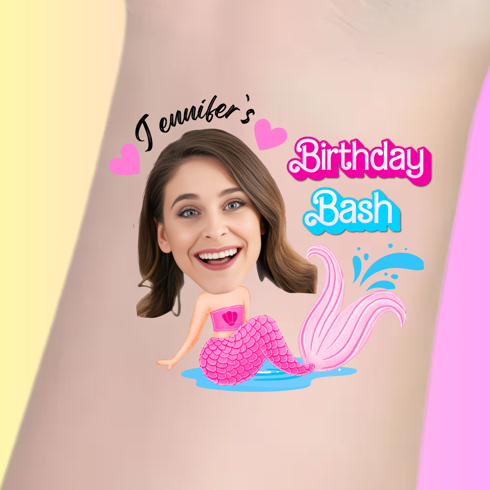 Custom Birthday Temporary Tattoos - Elegant Mermaid Birthday Bash