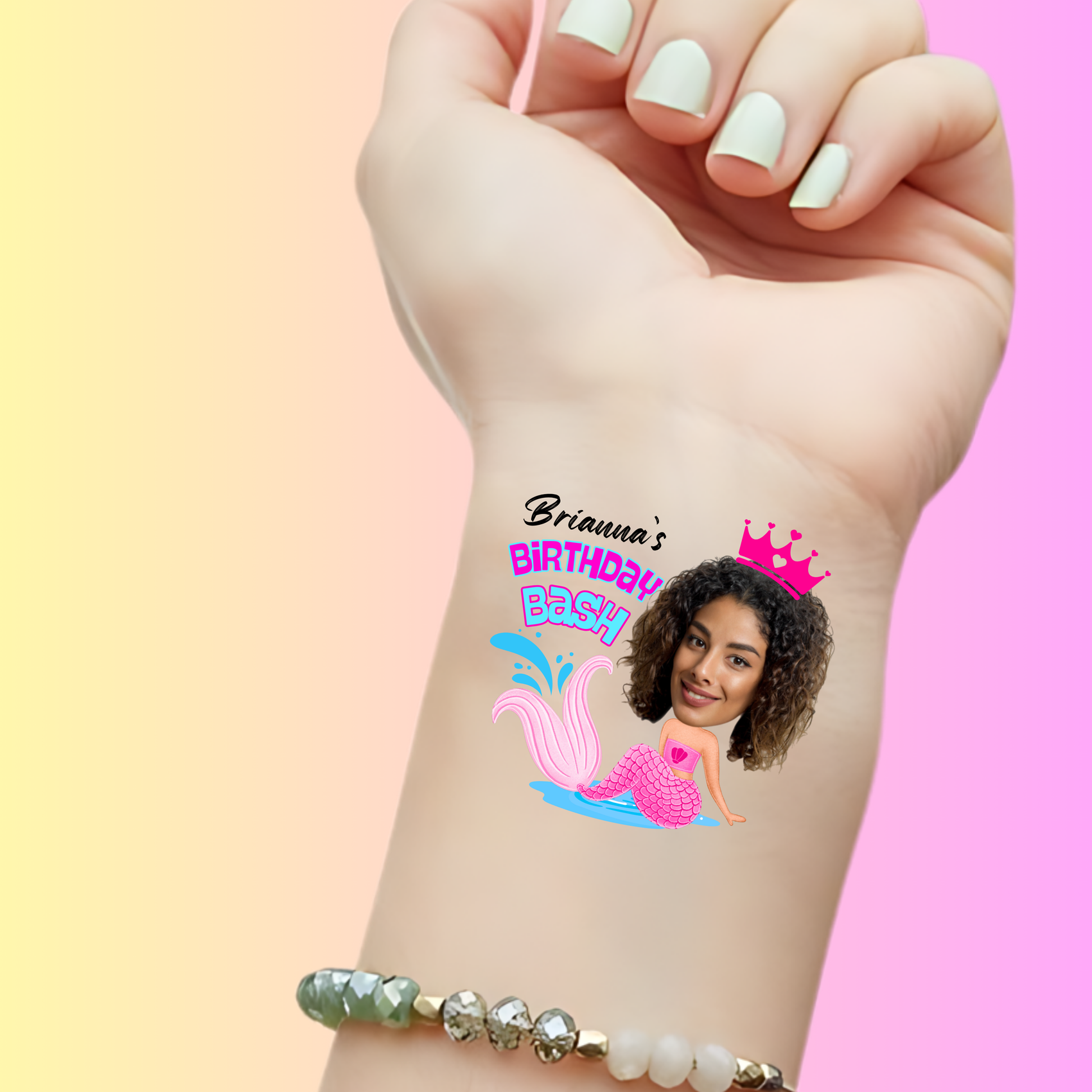 Custom Birthday Temporary Tattoos - Birthday Bash Mermaid
