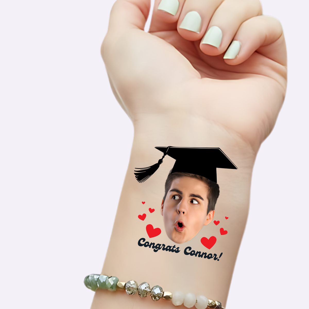 Custom Graduation Tattoos - Red Hearts Congrats
