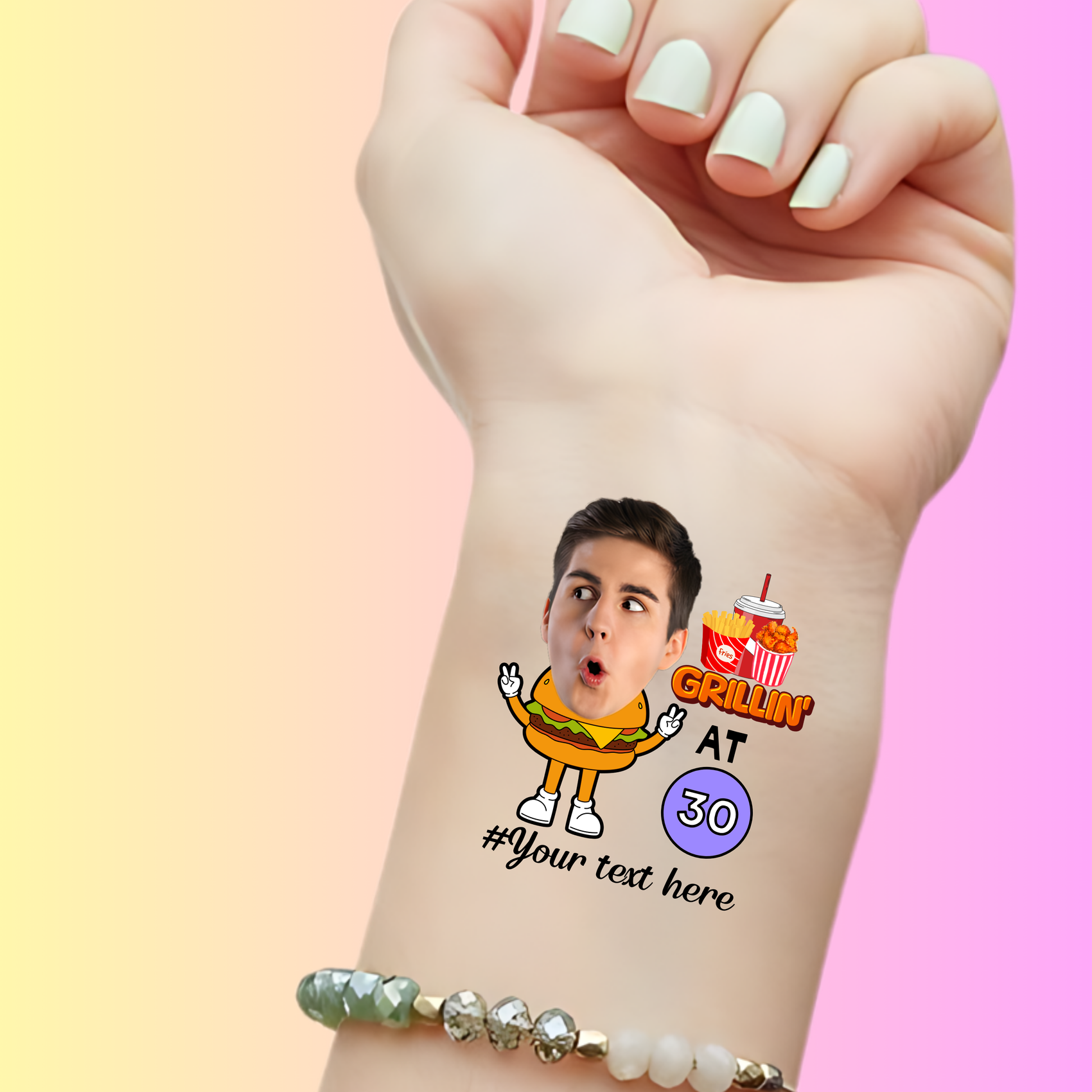 Custom Birthday Temporary Tattoos - Funny Grillin' Burger