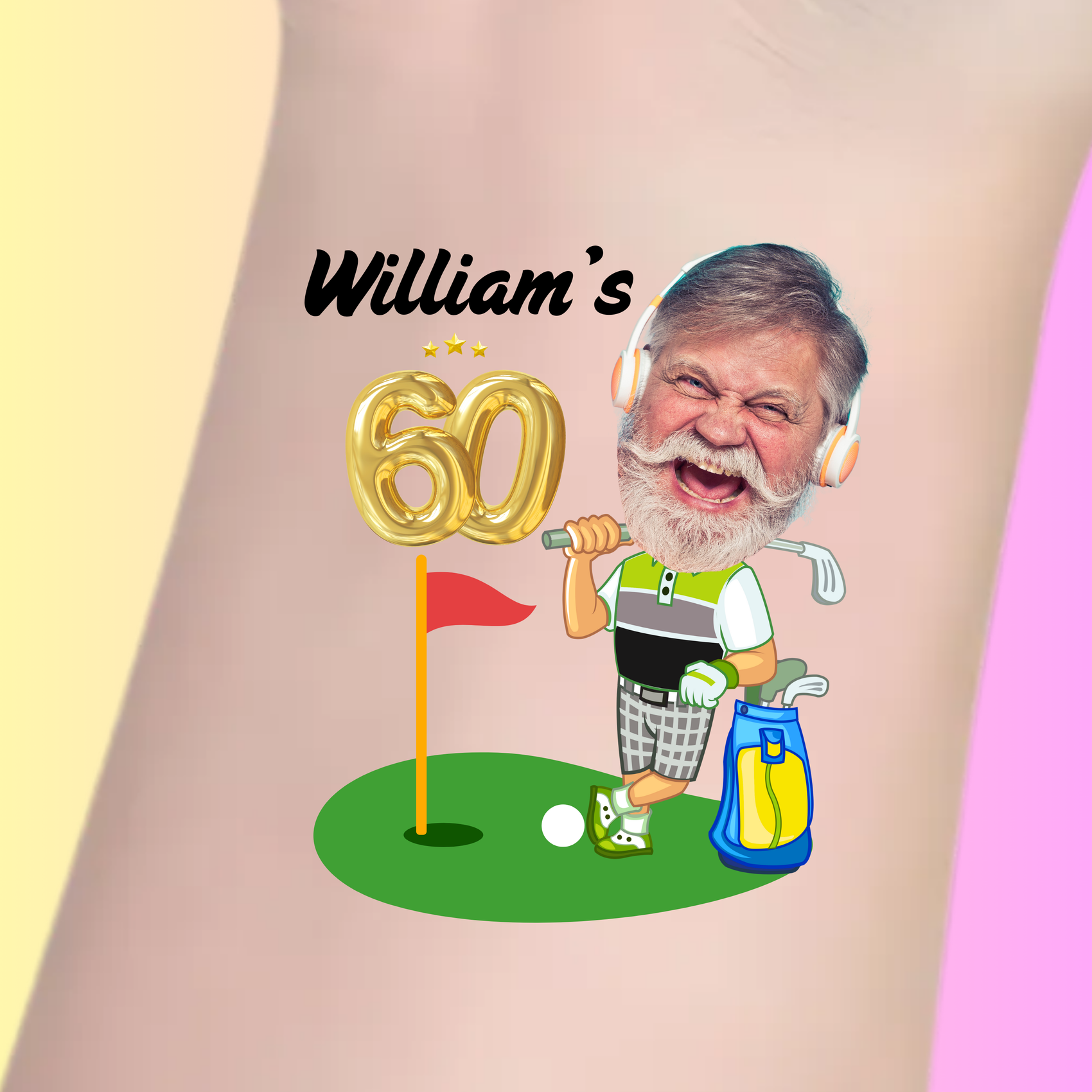 Custom Birthday Temporary Tattoos - Funny Golf Fore-ever Young