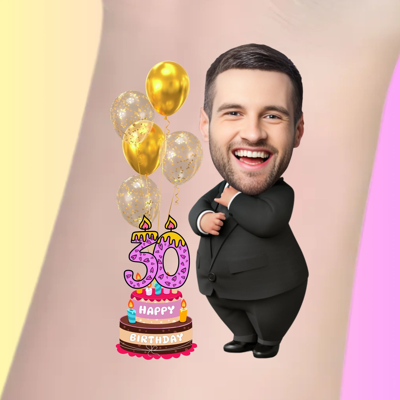 Custom Birthday Temporary Tattoos - Classy Black Suit & Birthday Cake