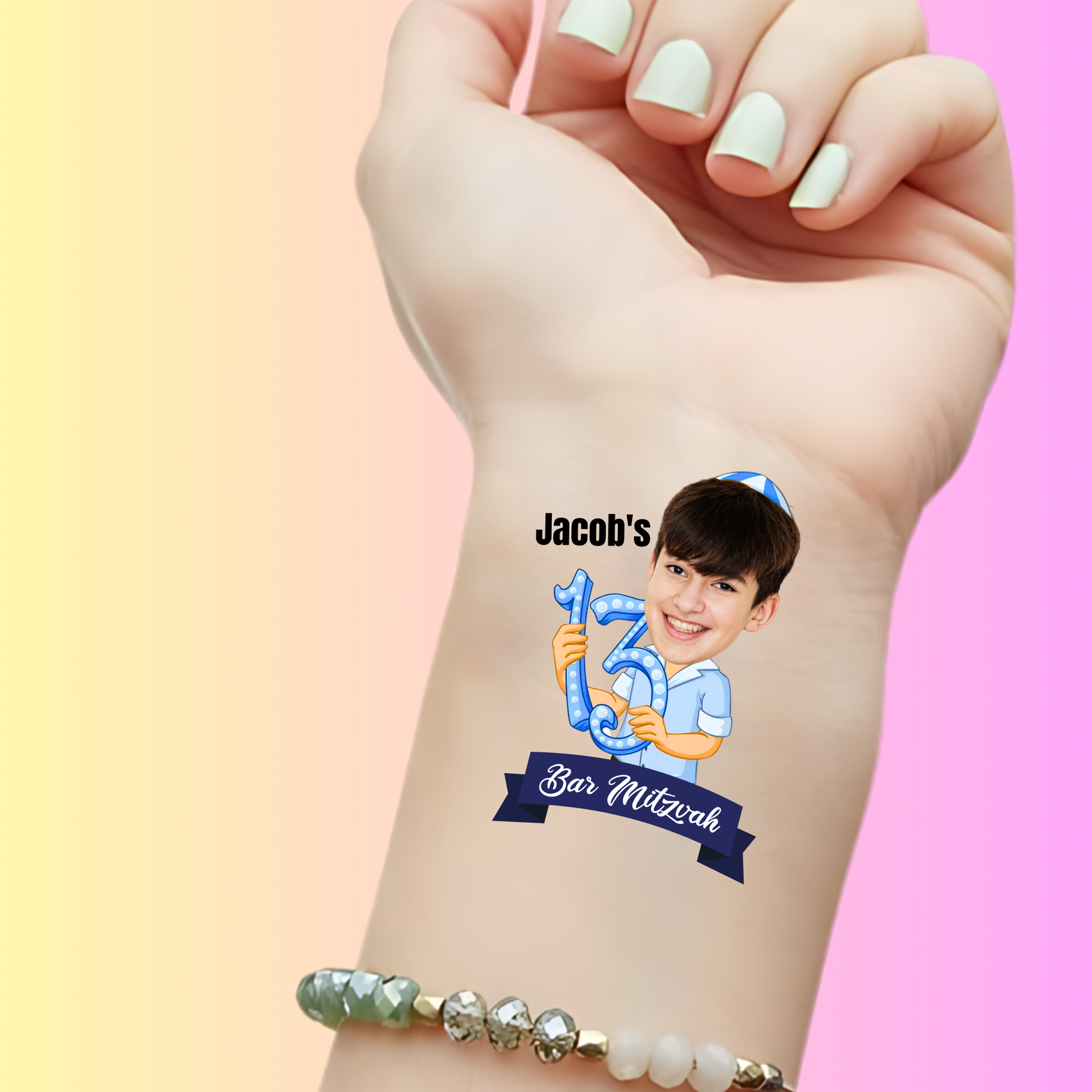 Custom Bar Mitzvah Temporary Tattoos - Official 13th Birthday