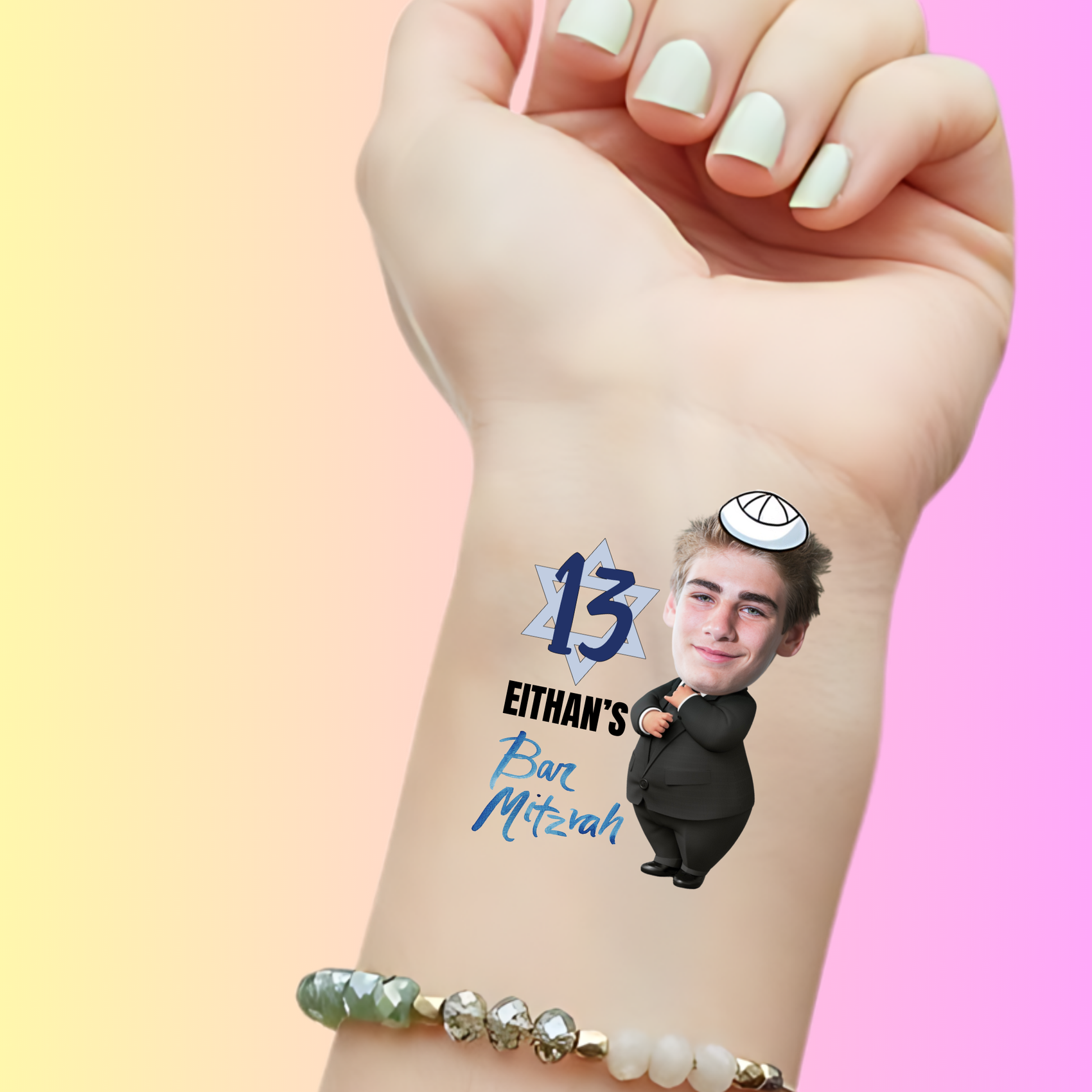 Custom Bar Mitzvah Temporary Tattoos - Mazel Tov! 13th Milestone
