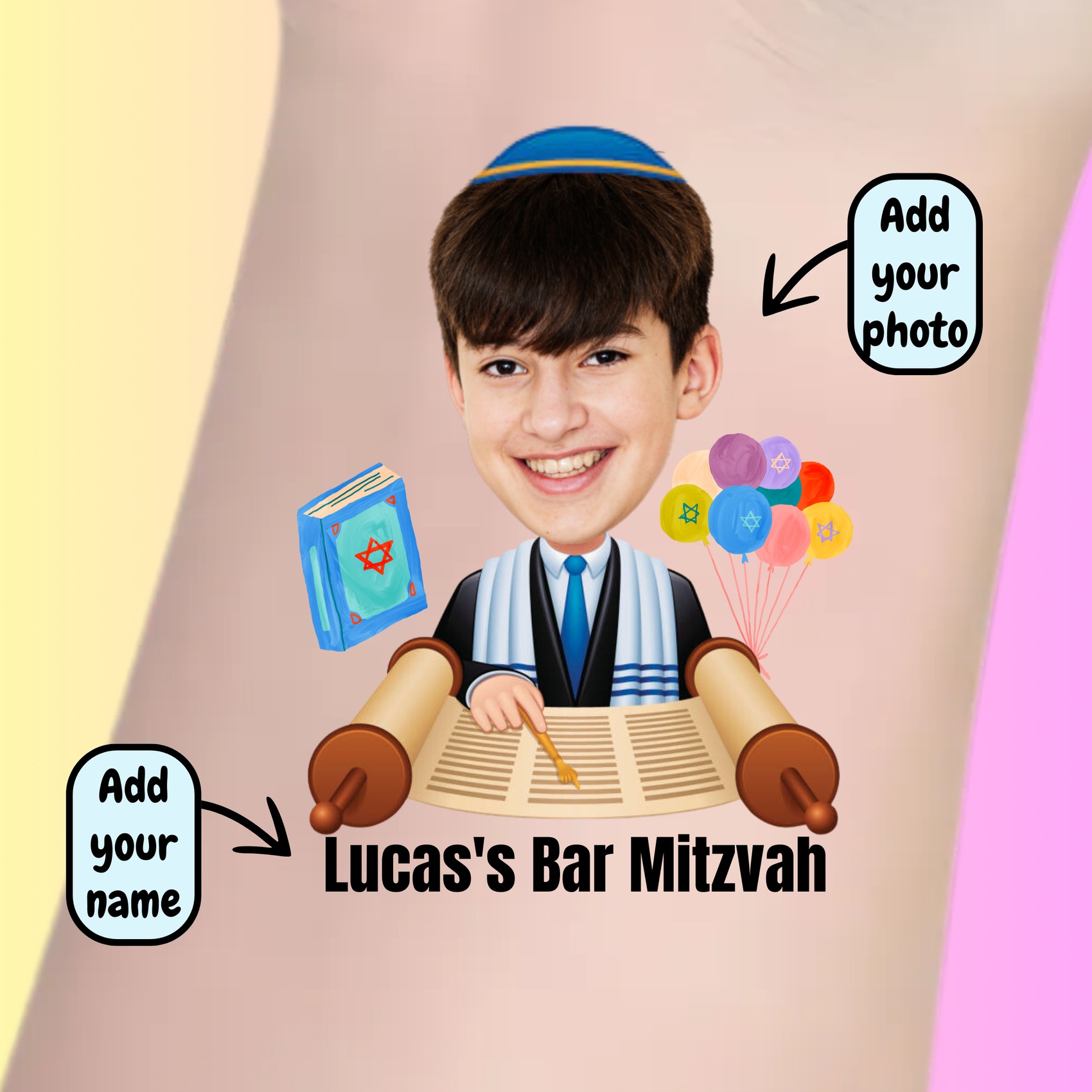 Custom Bar Mitzvah Temporary Tattoos - Torah Celebration