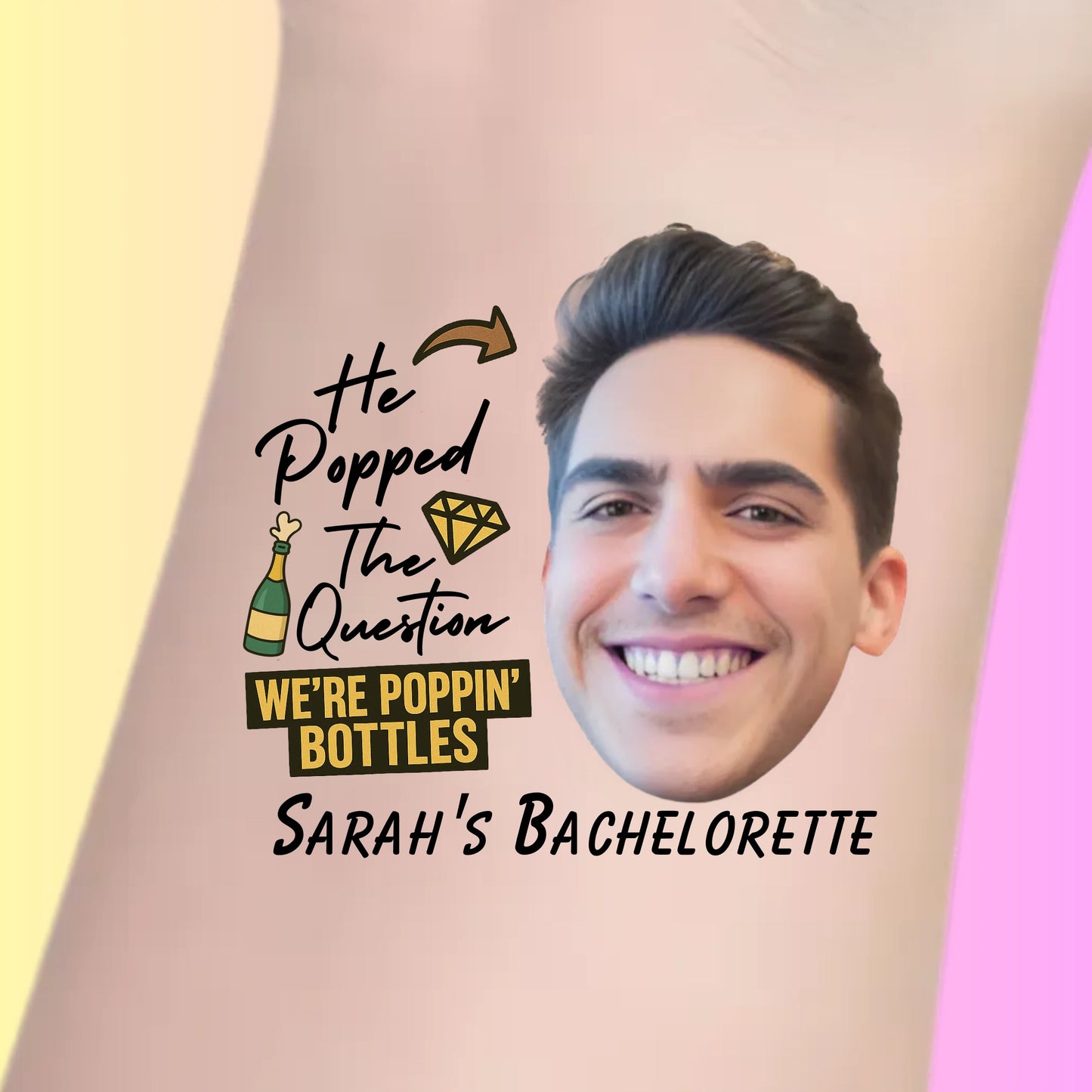 Custom Bachelorette Temporary Tattoos: Pop The Bubbly Champagne