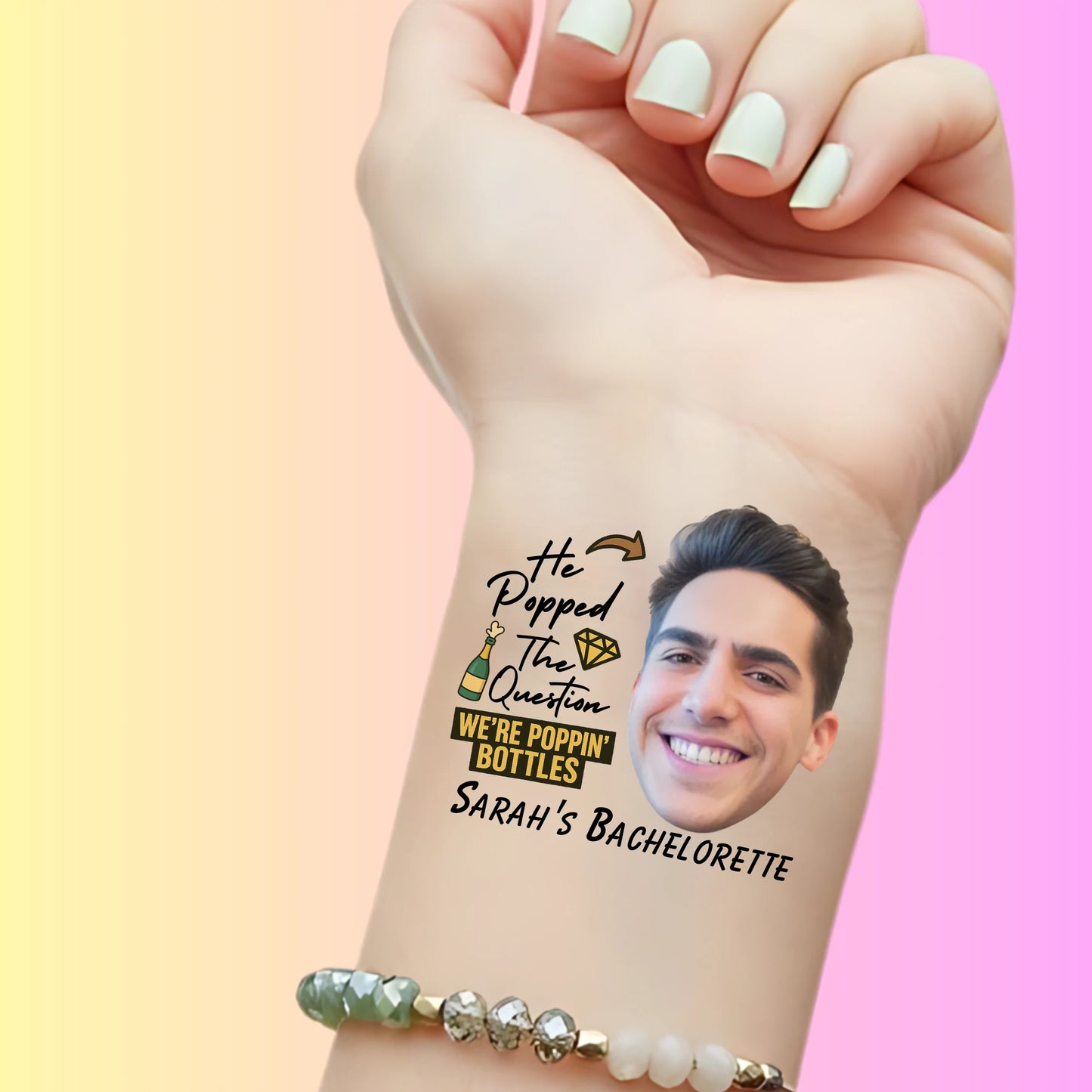 Custom Bachelorette Temporary Tattoos: Pop The Bubbly Champagne
