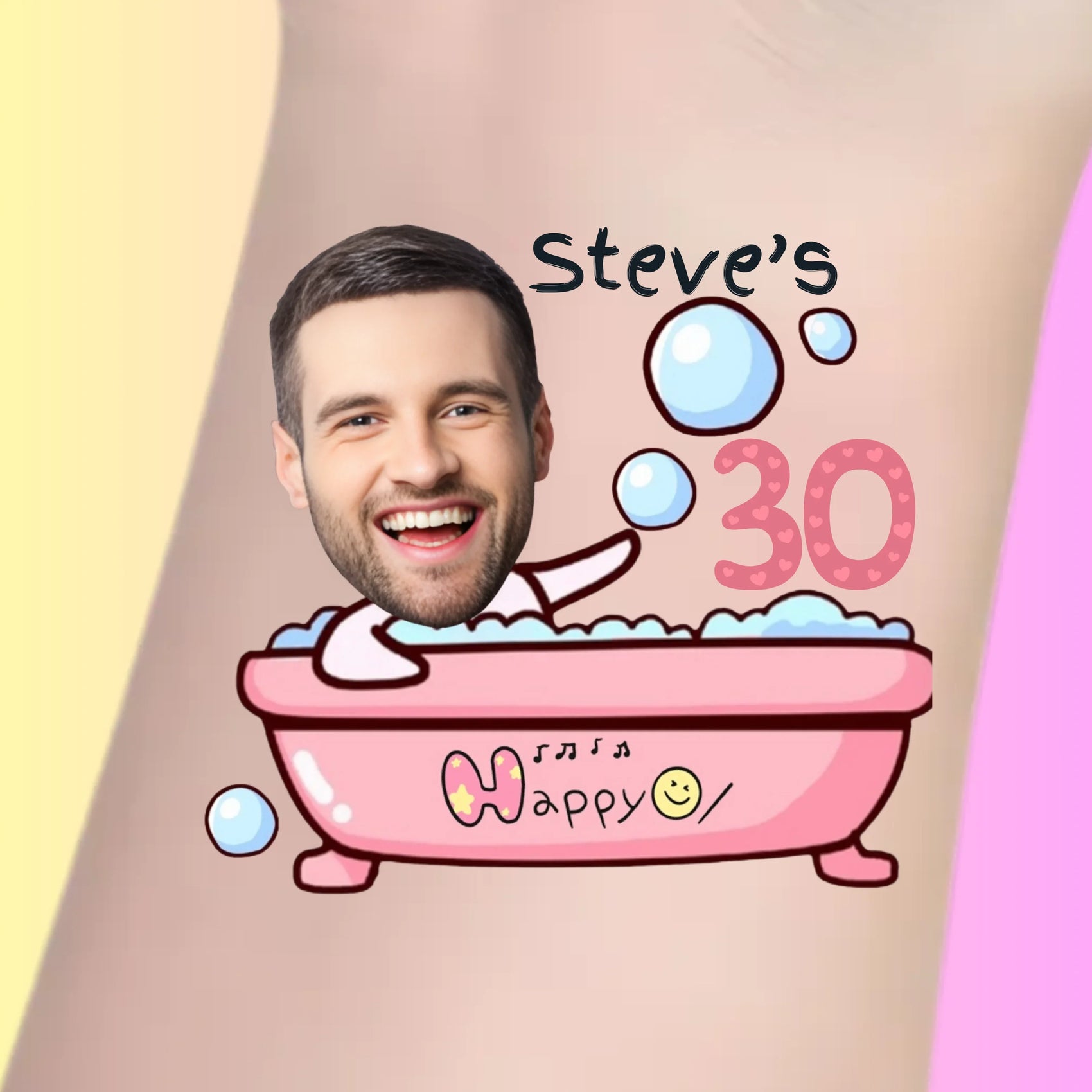 Custom Birthday Temporary Tattoos - Funny Pink Bathtub Birthday